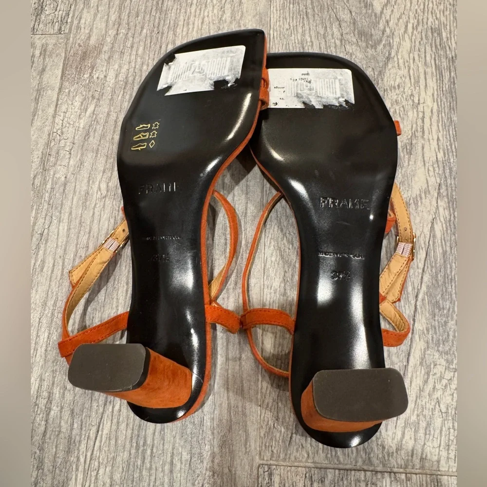 New Frame Orange suede Le Braxton strappy sandal heels